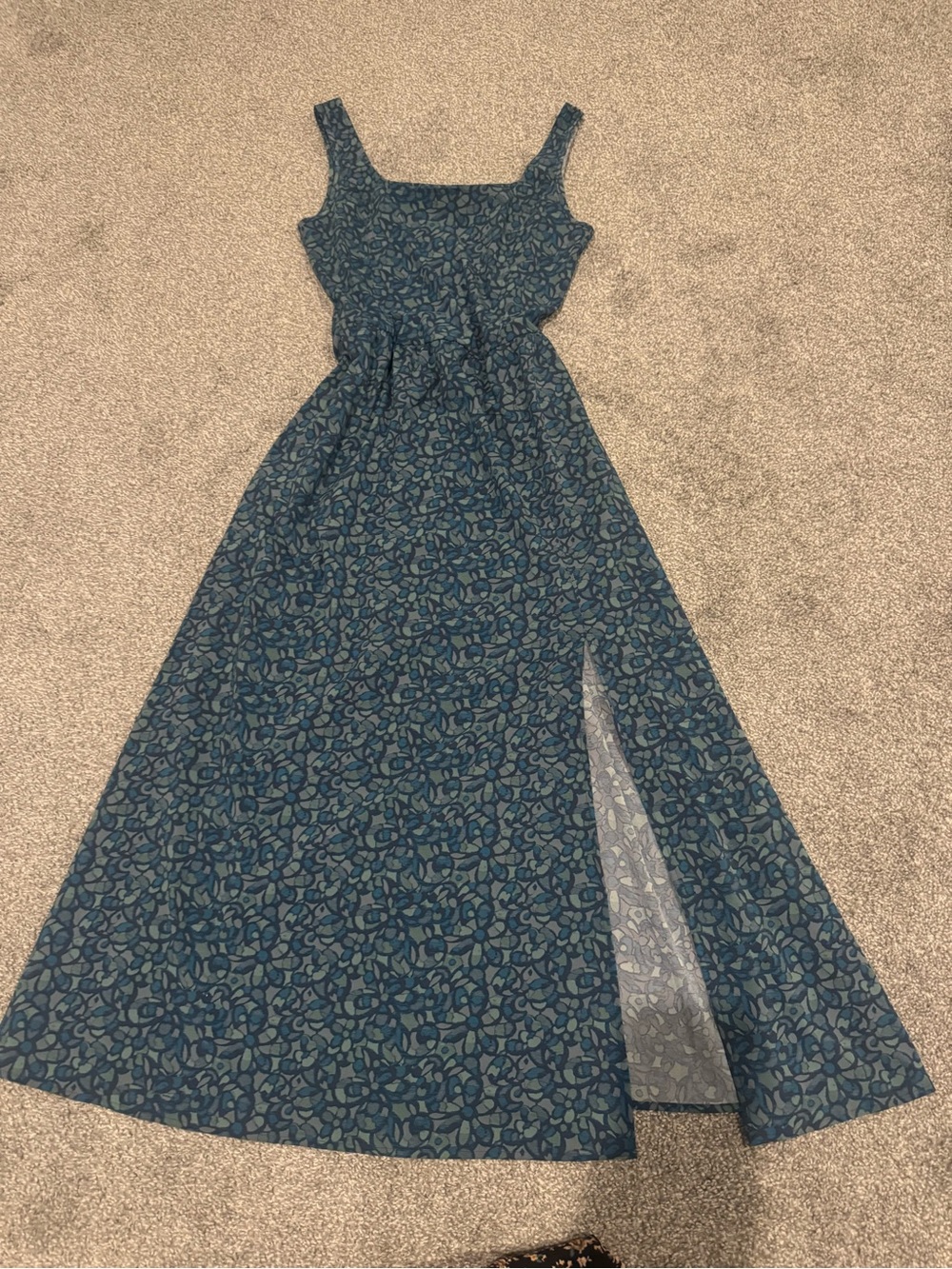 Toad&Co Teal Floral Maxi Dress with Front Slit